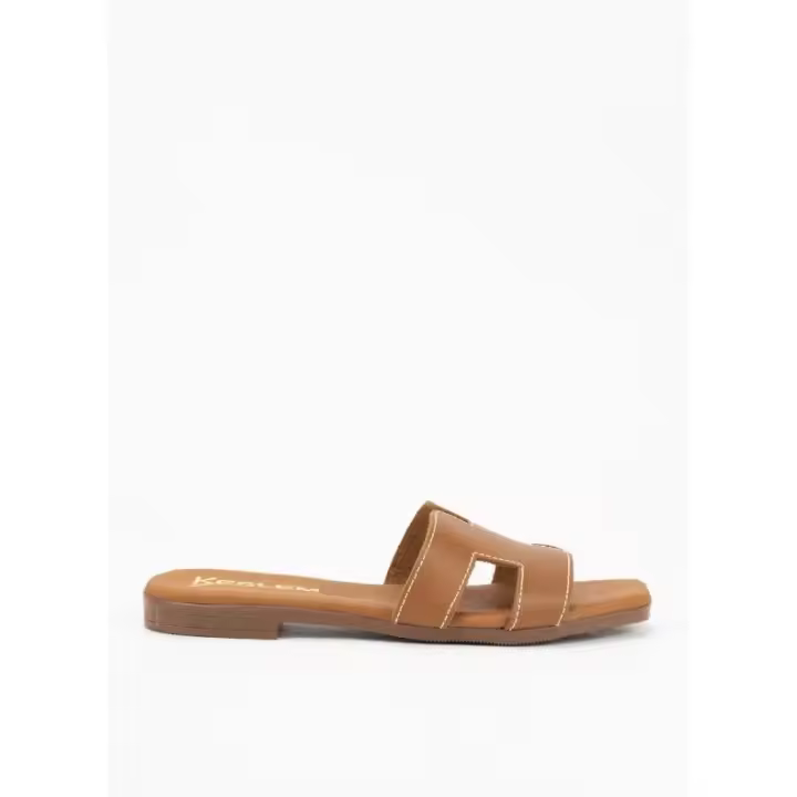 Sandalia Plana de Piel para Mujer en Color Cuero - 1