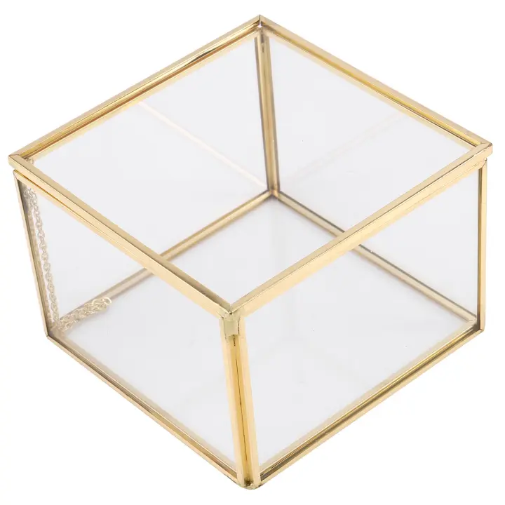 Square Opening Glass Geometry Garden Jewelry Boxs Mirror Jewelry Storage Box Eternal Flower Decoration Box Crafts - 1