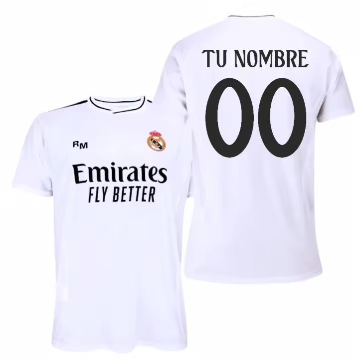 Real Madrid Camiseta Personalizada con tu Nombre de la Primera Equipación Temporada 2024-2025 - Réplica Oficial Autorizada con Licencia - Adulto (Personalización FR/ES, Talla XL, Regular, Blanco) - 1