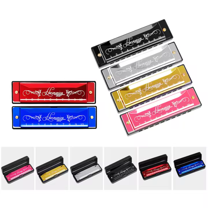 Harmonica Con C Llave 10 Agujeros 20 Tonos Coloridos Instrumento De Viento De Madera Para Principiantes Enseñanza Juguete Regalo - 1