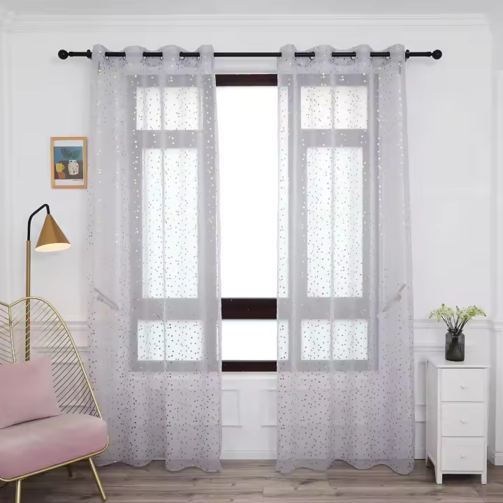 Shoppe house - Cortinas Translúcidas para Salón Dormitorio de 140x260cm, Visillo con Estampado de Estrellas - 1