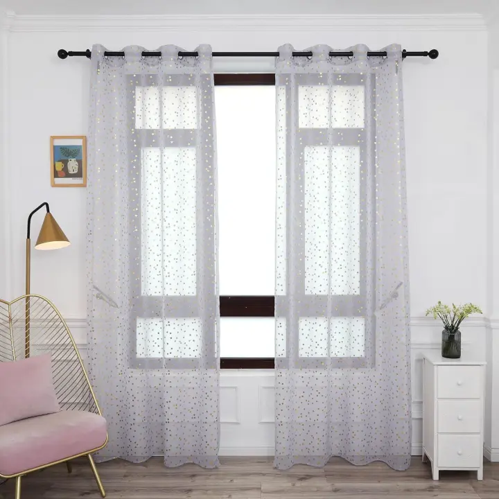 Shoppe house - Cortinas Translúcidas para Salón Dormitorio de 140x260cm, Visillo con Estampado de Estrellas - 1