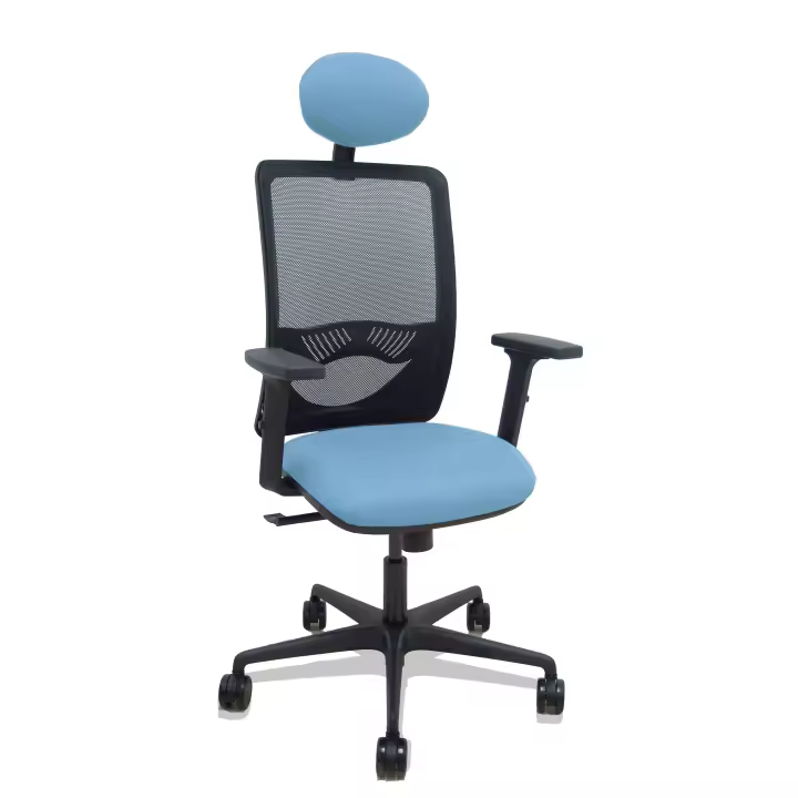 Silla Zulema sincro malla negra asiento bali azul cielo brazos 2D ruedas 65mm cabecero - 1