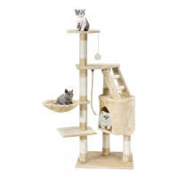 COTTECOTA- Árbol para Gato Torre de Escalada 120cm Gris Azulado y Beige Estable Rascador con Nidos, Hamaca, Plataformas, Juguete para Gatos, Poste De Rascar De Sisal Natural 0157 - details 1