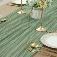 Corredor De Mesa De Lino Verde 90x400cm Para Boda Fiesta Reunión Navidad Decoración Rústica Bohemia Tela De Queso - details 4