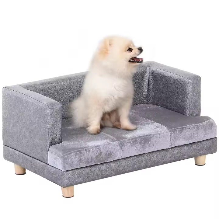PawHut Sofá para Perros, Sofá para Mascotas, Cama para Perros, Alfombra para Perros, Piel sintética, Felpa Corta, Gris, 68 x 41 x 32 cm - 1