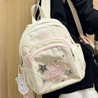 Mochila De Corduroy Estilo Y2K Para Estudiantes Moda Mochila Para Portátil Casual Con Varios Bolsillos Para Vacaciones Para Adolescentes Y Mujeres - details 2