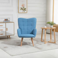 HOMCOM Butaca de Salón Moderna Sillón con Respaldo Alto Reposabrazos Tela de Lino y Patas de Madera de Haya para Comedor Cocina 71x76x101 cm - details 5