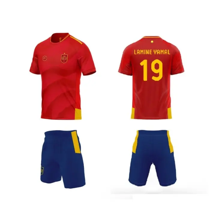 Equipación fútbol Selección Española Lamine Yamal 19 camiseta roja y pantalón producto oficial tallas para niños ESPLAMINE - 1
