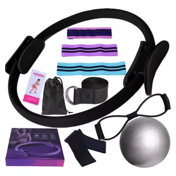 Yoga Fitness 11-Piece Set Pilates Equipment Accessories for Home Workouts, Ring Circle, Resistance Bands, Booty Bands, Yoga Ball & Stretch Straps - 1