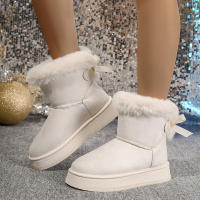 Botas De Nieve Elegantes Con Lazo Y Punta Redonda Para Mujer Invierno Confortables Antideslizantes Suaves De Velours Calientes Botines De Tacón Medio Calf High - details 1