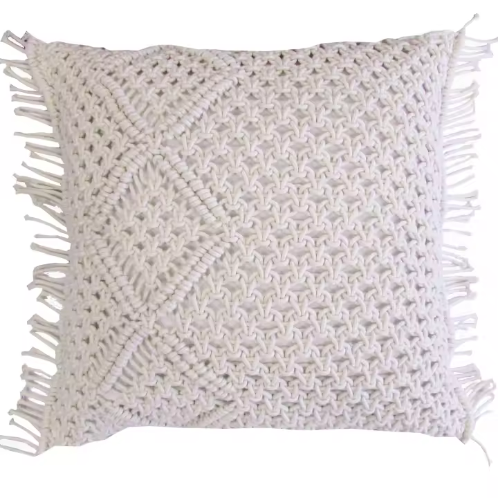 Cojín Decorativo 42x42 cm Macramé Blanco Alo Home Hecho a Mano  con Relleno Lavable - 1