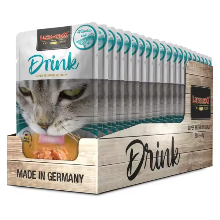 Pack 20X40 Gr - Leonardo Drink Atlantic Cod Sopa con Pollo en Sobres para Gatos de bacalo - 1