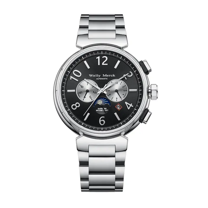 Reloj Mecánico Automático WM Para Hombre Acero Inoxidable Resistente Al Agua Con Fase De La Luna Y Pantalla Casual De Negocios - 1
