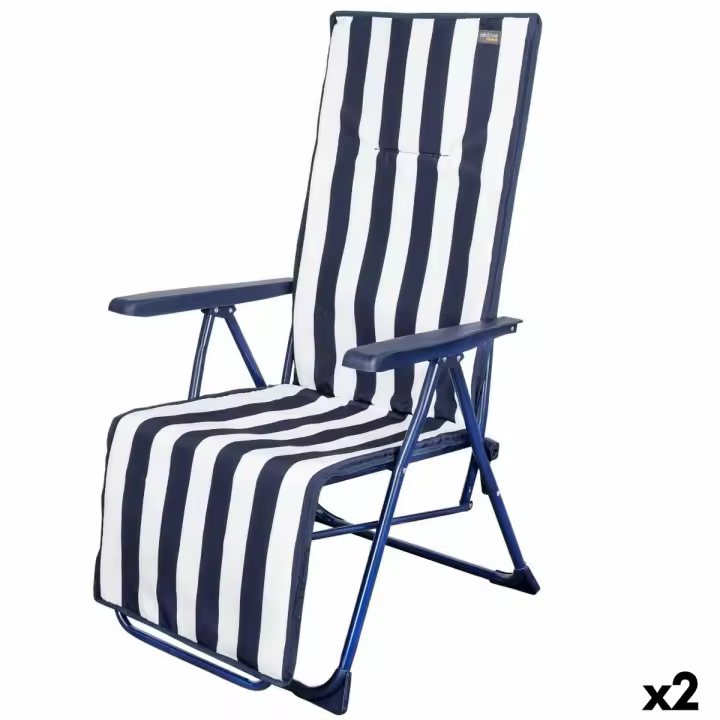Tumbona Aktive Blanco Azul marino Reclinable A rayas 147 x 70 x 48 cm (2 Unidades) - 1