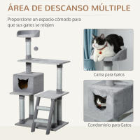 PawHut Árbol Rascador para Gatos Grande Altura 124 cm Torre de Escalada con Plataformas Escalera Cueva Postes de Yute y Bola Colgante Juego y Descanso 60,5x40x124 cm Gris - details 5