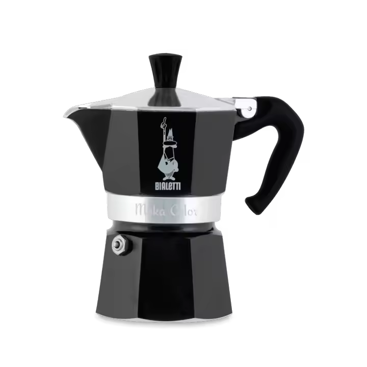 Bialetti Cafetera Clásica Italiana  - Moka Express, distintos tamaños  3, 6 Tazas de Café - Cafetera de Aluminio de Alta Calidad color Negro/Rojo para uso en Cocina - Adecuada para hornillos de gas y placas eléctricas - 1