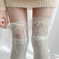 Medias Largas De Veludo Con Encaje Blanco Y Cinta Para Mujer Estilo Lolita Calf Socks Lindas Y Dulces Medias De Pierna Media - details 11
