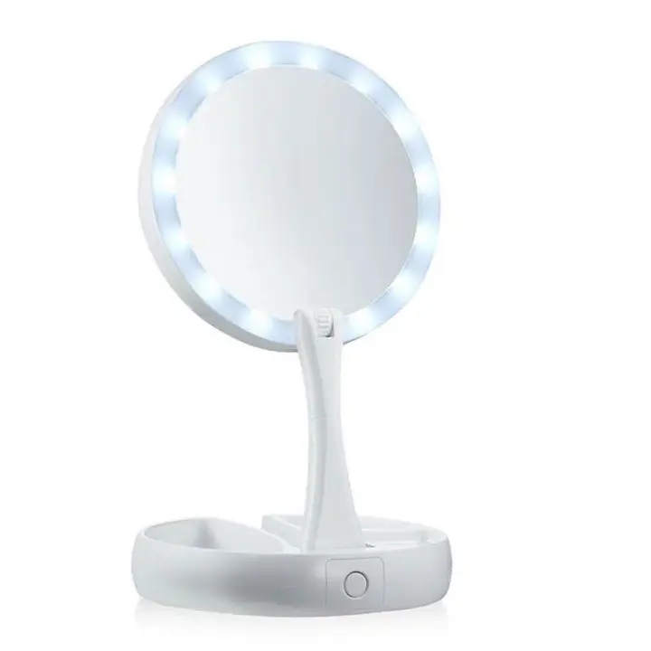 Espejo de maquillaje con Luz LED, Espejo con 1X 10X aumento, USB or cateria, Espejo plegable de viaje - 1