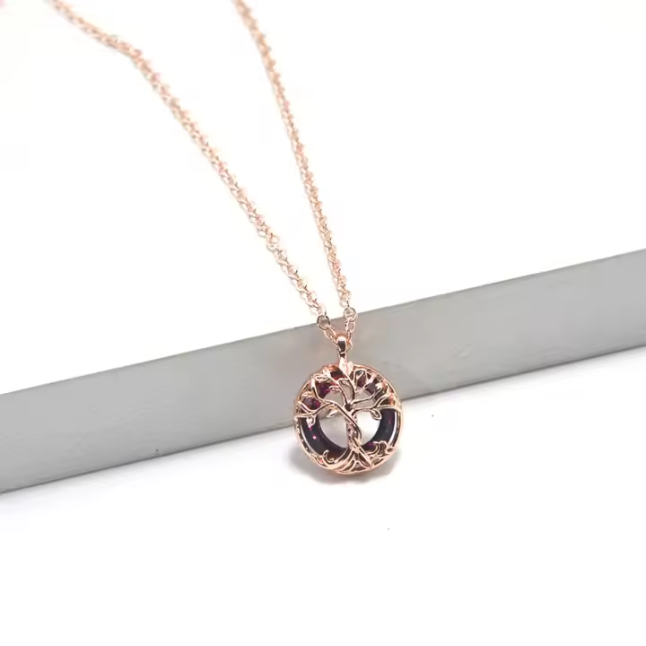 Collar De Árbol De La Vida Personalizado Con Colgante De Cristal Moda Bohemia Para Mujeres Adorno Circular De Zinc Aleación - 1