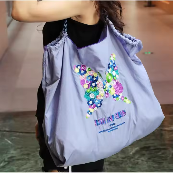 MEJORADA bolsa de nylon ecológica con Bordado de precisión,Para diario,compras,para verano,tamaño 50*40CM - 1