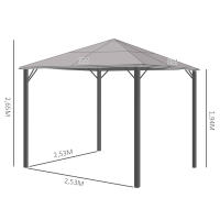 Outsunny Cenador de Jardín 3x3 m Pabellón de Exterior con Techo de Policarbonato 4 Cortinas Laterales y 4 Mosquiteras con Cremalleras Marco de Metal para Fiestas Eventos Multicolor - details 2