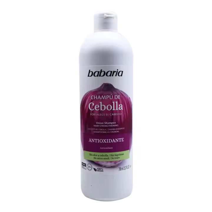 PACK 2 UDS BABARIA CHAMPU DE CEBOLLA ANTIOXIDANTE RECUPERADOR SIN OLOR CEBOLLA, 100% VEGAN BOTELLA  DE 700 ML - 1