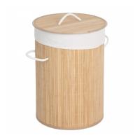 HOGUITA-Cesto de Bambú con Tapa para Ropa Sucia, Cubo Plegable para Colada de Lavandería con Asa de Cuerda, Cesta Redonda Plegable Ideal para el Hogar, Ropero de Bambú Funcional y Práctico para Organizar tu Espacio de Lavandería - details 0