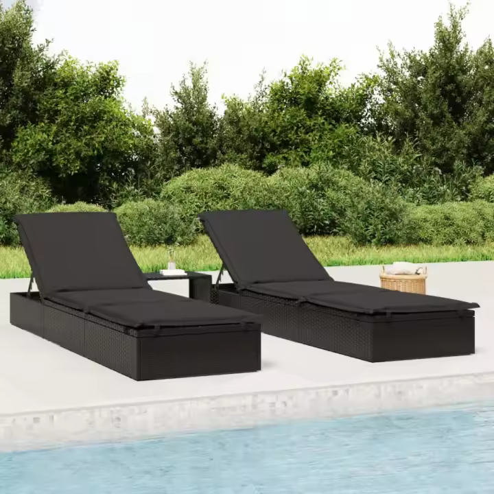 vidaXL Tumbona 1 ud con mesita ratán sintético negro - 1