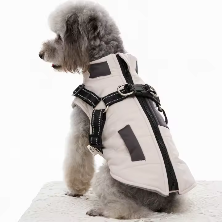 Chaqueta Para Perro Con Doble Correa Y Capucha Chaqueta De Viento Para Mascotas Material Poliéster Calor Para Otoño/Invierno - 1