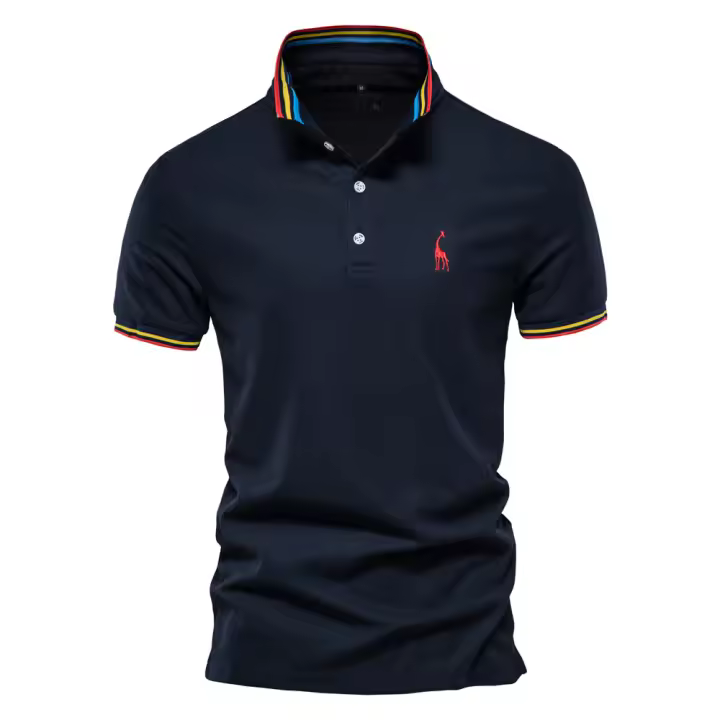 Camisa Polo Hombre AIOPESON Verano Bordado De Girafa Manga Corta Estilo Casual Cuello Erguido Transpirable Material Algodón Slim Fit - 1