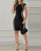 Vestido Bodycon Colorblock Elegante Para Mujer Verano Moda Sin Mangas Cuello Redondo Mini Vestido Negro Casual Para Fiesta Club - details 7