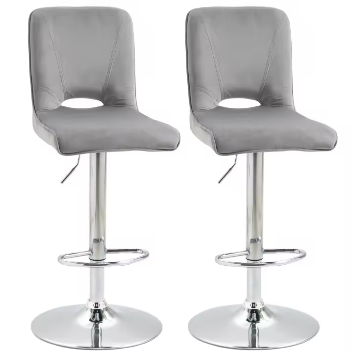 HOMCOM Conjunto de 2 Taburetes de Bar Sillas Altas Modernas con Altura Regulable y Asiento Giratoria con Marco de Metal y Reposapiés 41x51x97-117 cm Gris - 1