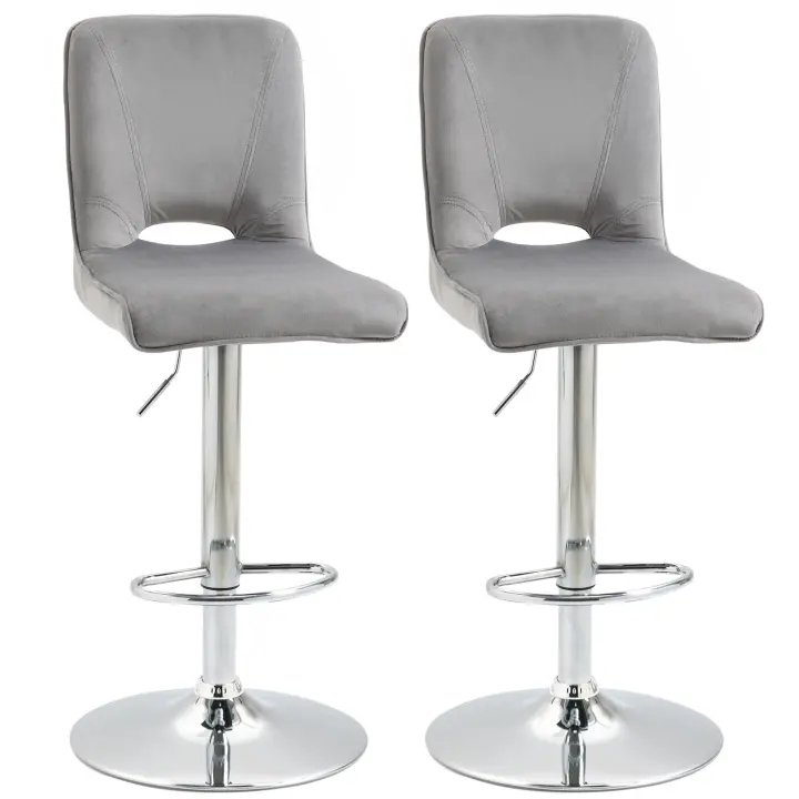 HOMCOM Conjunto de 2 Taburetes de Bar Sillas Altas Modernas con Altura Regulable y Asiento Giratoria con Marco de Metal y Reposapiés 41x51x97-117 cm Gris - 1