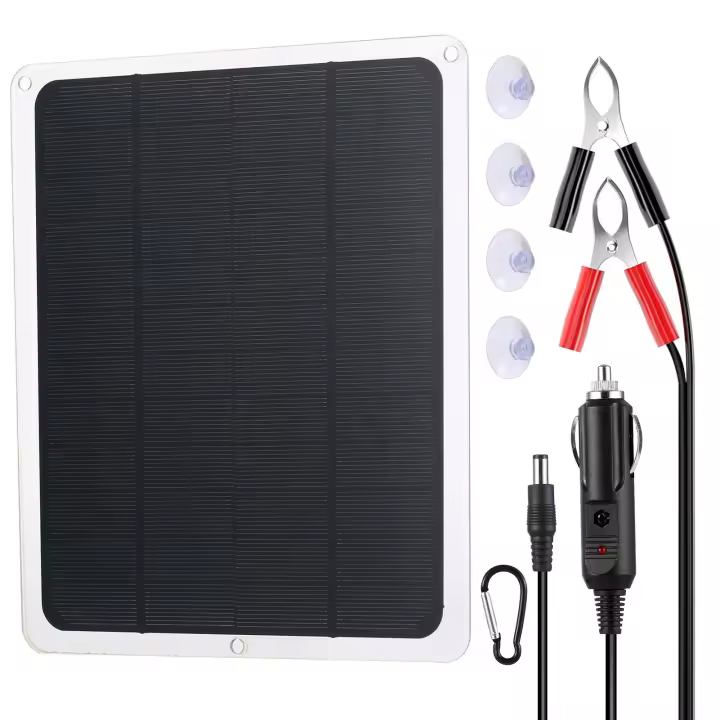 Cargador De Batería Solar Para Coche Y Motocicleta 12V Portátil Impermeable Kit De Mantenimiento Con Panel Solar Trickle Charging Para RV - 1