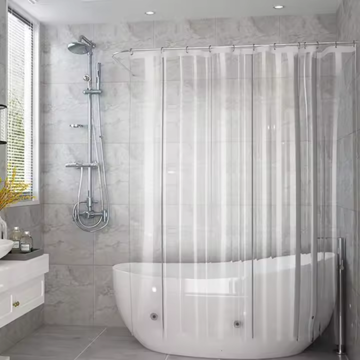 Cortina De Ducha Impermeable Transparente Con Línea Antimoho Para Baño Decoración De Casa Con Gancho Material Ecológico PEVA - 1
