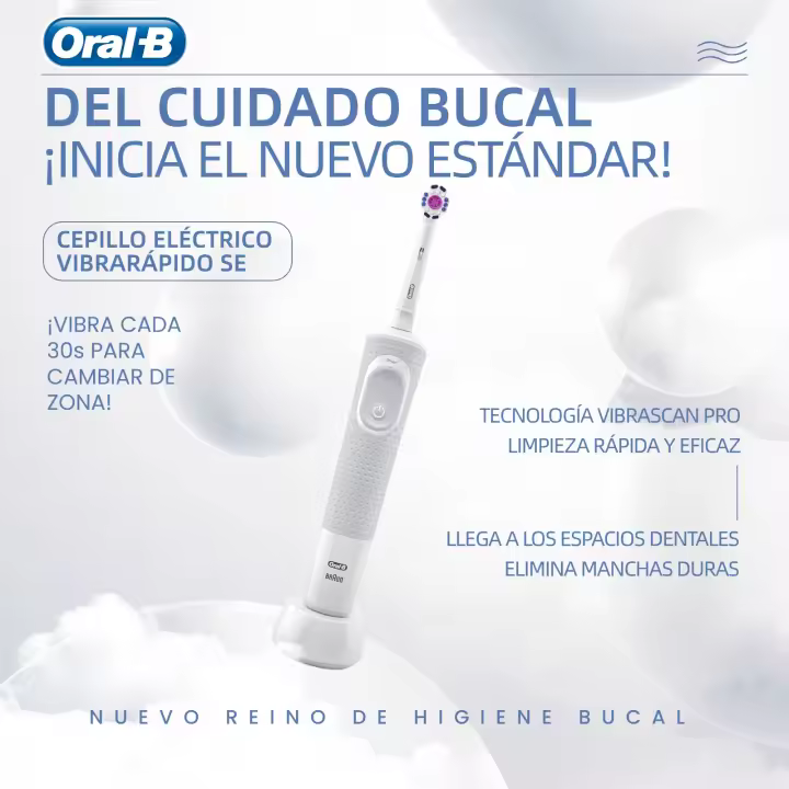 Cepillo eléctrico Oral-B Vitality 100 recargable, vibra cada 30s, limpieza 3D superior y blanqueamiento dental, esencial - 1
