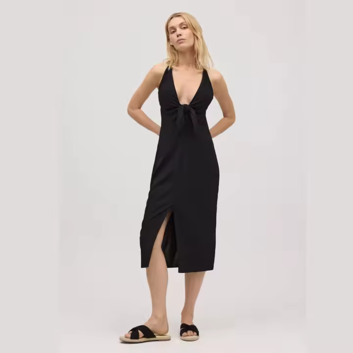 Ysabel Mora - Vestido midi abertura con espalda cruzada negro - 1
