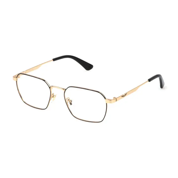 MONTURA HOMBRE POLICE ORIGINS LITE 28 VPLP10 0301 54-19  Montura Metal Negro y Dorado Brillo  Terminales Acetato Negro Brillo  Forma Cuadrada  - 1