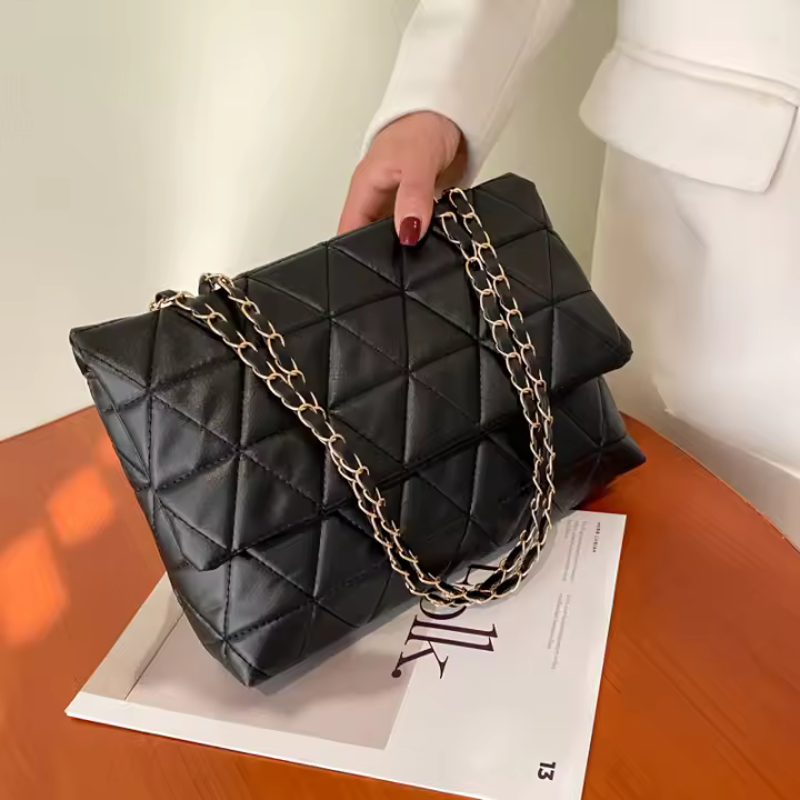 Bolso De Hombro Para Mujer Con Tirador De Cadena Casual Estampado a Cuadros Y Bordado Bolso Cruzado Versátil Para Trabajo Y Día a Día - 1