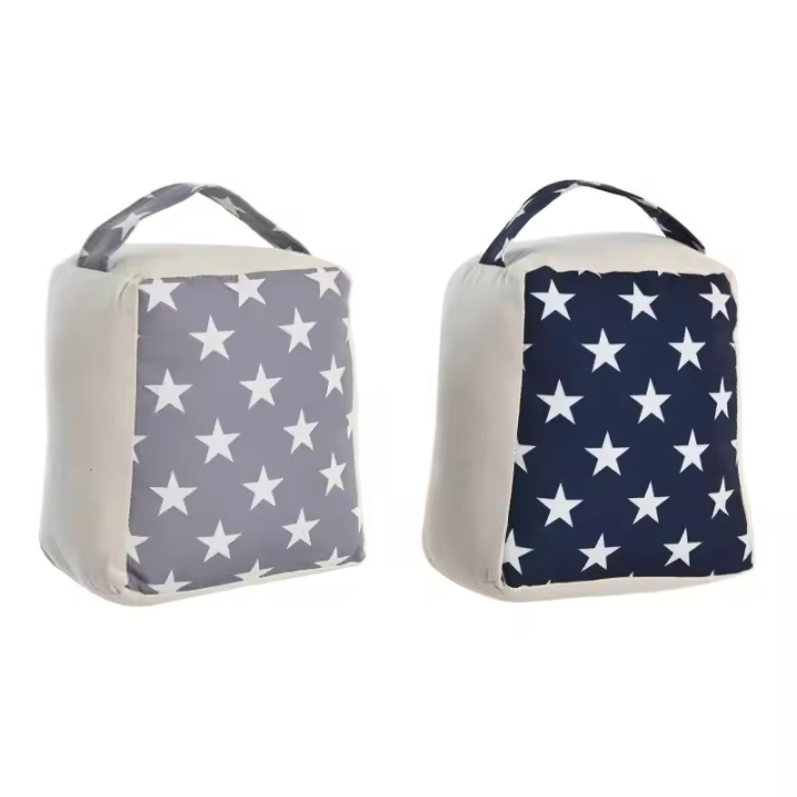 Dcasa Set de 2 topes de puerta de tela y gravilla estrellas gris y azul - 1