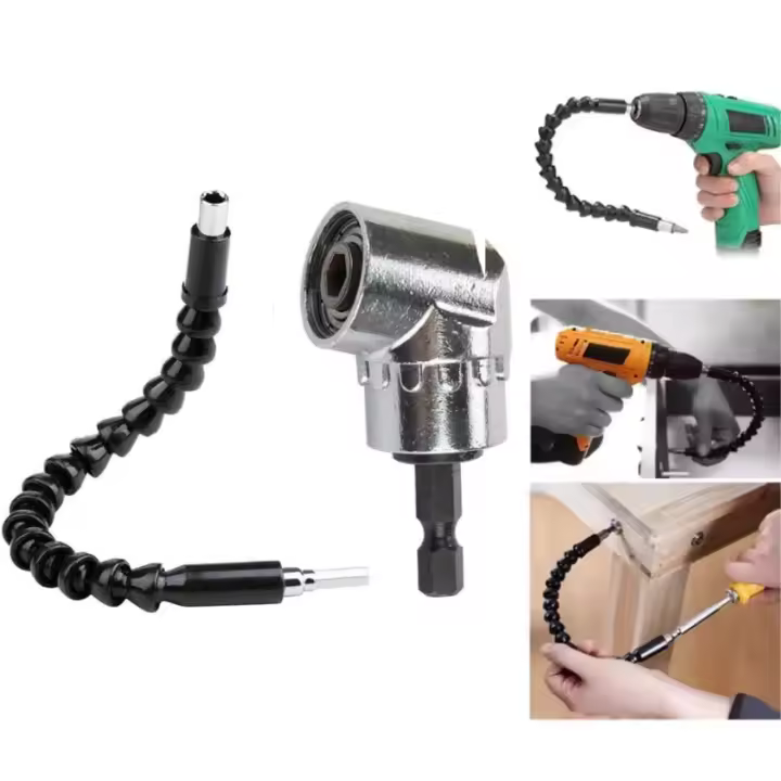 Kit De Extensión De Ángulo Flexible Y Soporte De Ángulo Recto Para Taladro 2pc 105 Grados Adaptador De Destornillador Y Soporte De Enchufe Herramientas De Taladro - 1