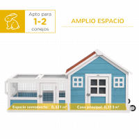 PawHut Conejera Exterior de Madera 162,5x59,2x77,6 cm Jaula para Conejo Grande con 2 Ventanas de Decoración 2 Ruedas 1 Puerta 1 Rampa y Techo de Asfalto Azul - details 3