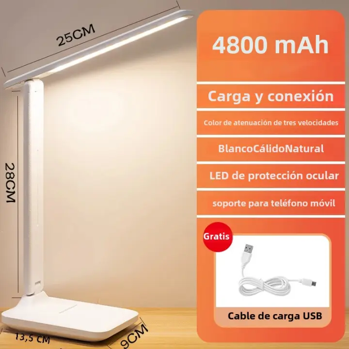 Lámpara De Mesa Plegable Con Luz Nocturna Y Lectura USB Recargable 4800mAh LED Táctil Ajustable Protección Ocular 3 Colores Moderno - 1