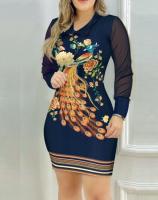 Vestido Elegante Para Mujer Otoño Largo De Manga Con Encaje Estampado Cuello En V Regular Polyester Jersey Florales Oficina Lady - details 5