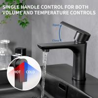 Grifo de baño de acero inoxidable, grifería de un solo orificio, negro mate, fregadero de baño, manija única - details 1