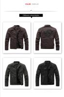 Chaqueta De Cuero Invierno Para Hombre Con Forro De Poliéster Caliente Estilo Motocicleta Con Bordado PU Multibolsillos Vintage Outwear Chaqueta De Viento De Otoño - details 2