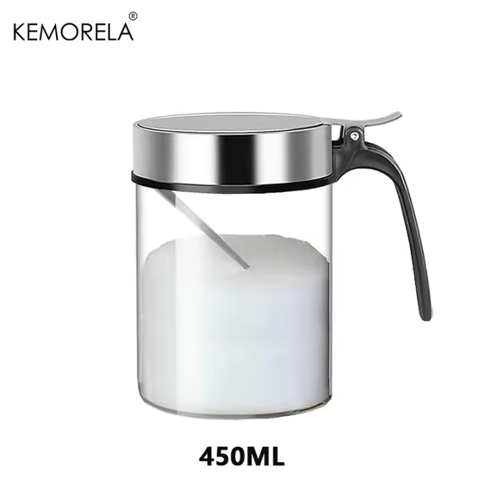 Juego De Almacenamiento De Condimentos En Vidrio Con Tapa De Acero Inoxidable Y Cuchara Botella De Mantequilla Ecológica Para Cocina Caja De Especias - 1