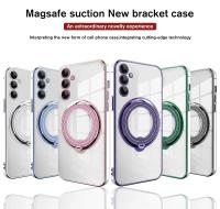 Funda Transparente Magnética Para Samsung Galaxy A55 A25 A35 A15 A05 S A54 A34 A24 A14 A53 A23 A52 Con Anillo Soporte Platinado Compatible Con Carga Inalámbrica Magsafe Protección De Cámara - details 0