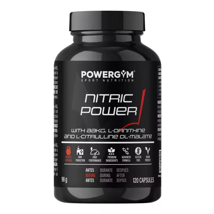 POWERGYM  NITRIC POWER 120 Cápsulas – Potenciador del óxido nítrico con arginina malato – Mejora el Bombeo y la oxigenación muscular – Aumento ejercicio, mejora la recuperación y retrasa la fatiga - 1